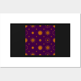 Suns and Dots Dark Orange on Plum Repeat 5748 Posters and Art